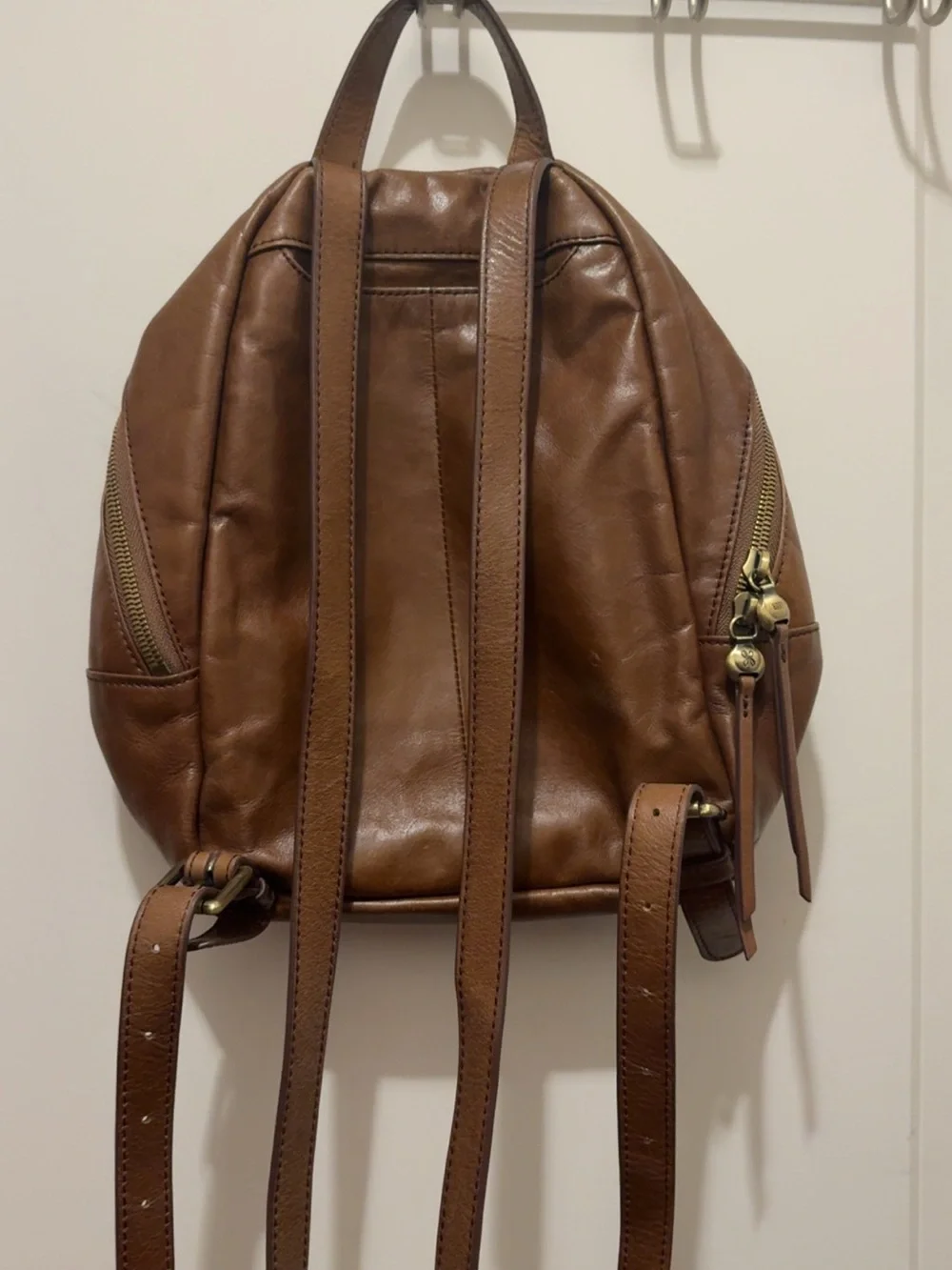 HOBO Brown Leather Backpack with Front Zip